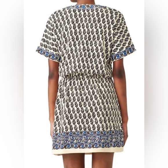 Tory Burch Amara Short Sleeve Graphic Print Cotton Dress Ivory Guru Medium - Picture 11 of 13